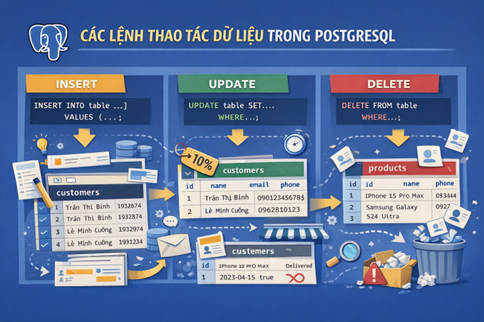 Các lệnh thao tác dữ liệu trong PostgreSQL
